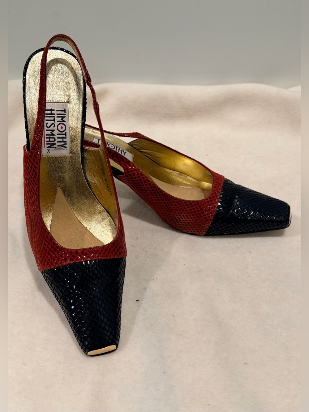 Vintage 1990s Timothy Hitsman Women’s Slingback Heels in Red & Black Size 9 - Picture 9 of 12